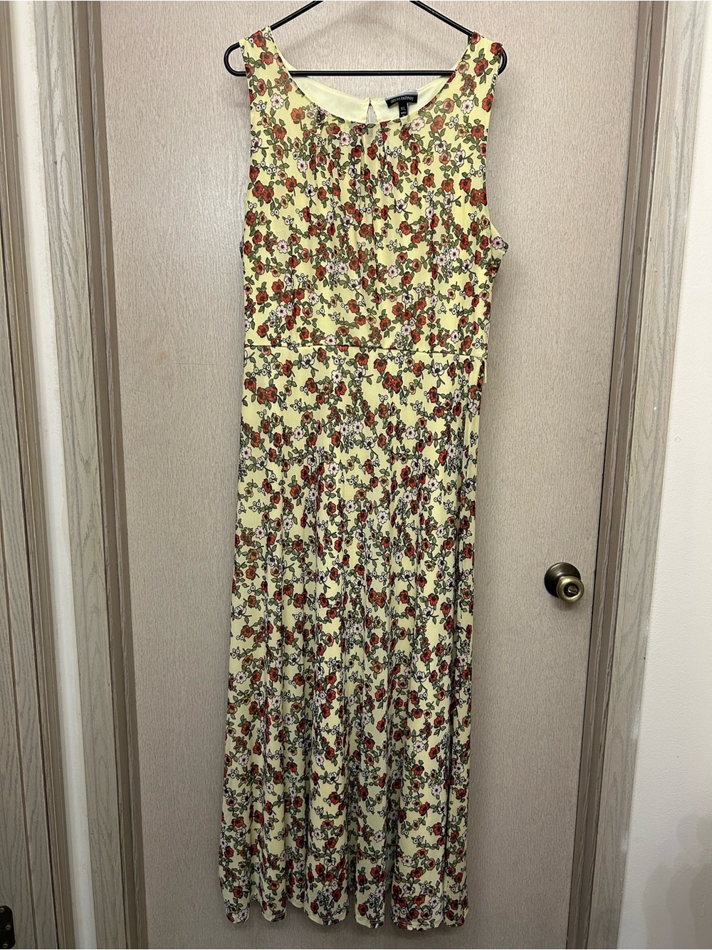 Allison Brittney - Yellow Floral Mesh Maxi Tie Dress - Size XL